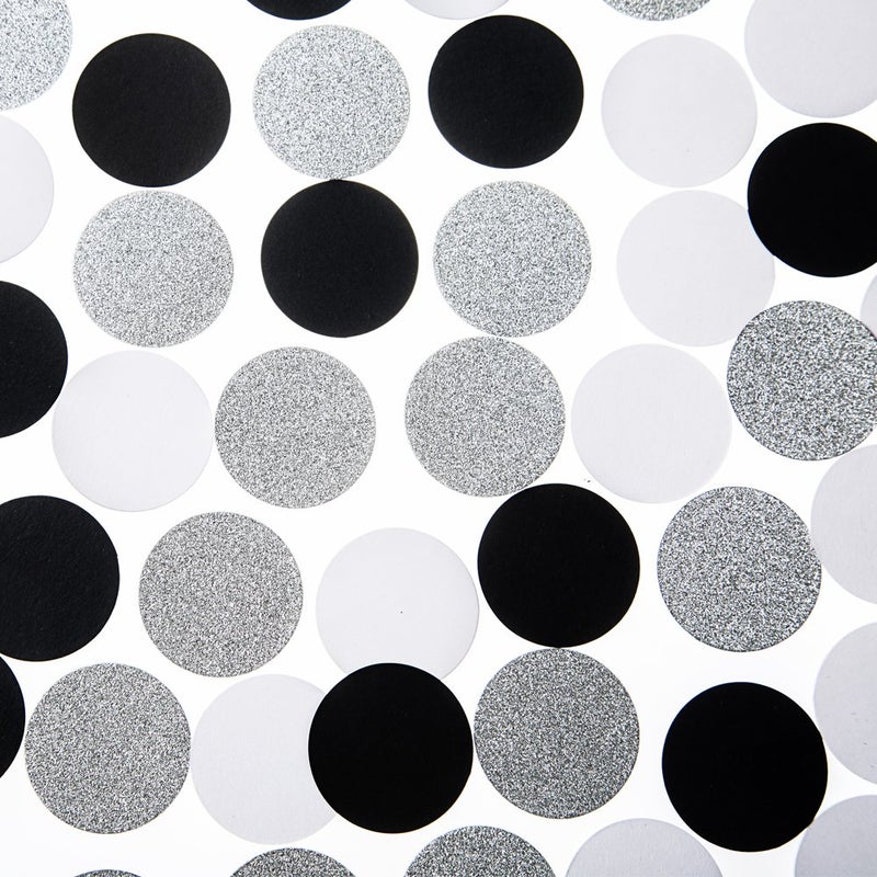 MOWO Glitter Paper Circle Dots Confetti Wedding Birthday Theme Party Table Decoration Glitter Silver  Black and White  1.2 inch  200pc - Image 2